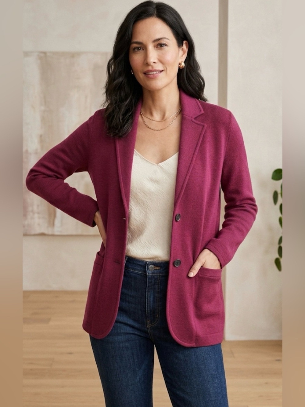 J. Crew Raspberry Knit Blazer with Patch Pockets